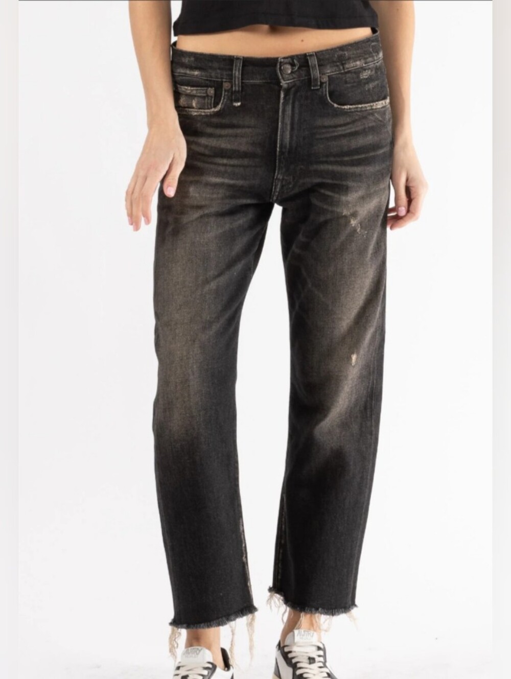 R13 Italian Made Boyfriend Black Straight-Leg Jeans 26